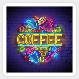 Coffee House Signboard Template with Cups, Swirl Hot Steam, Coffee Beans and Sugar Sticker